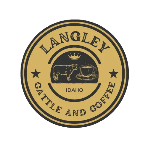 Langley Cattle and Coffee's logo with a cow and a cup of coffee