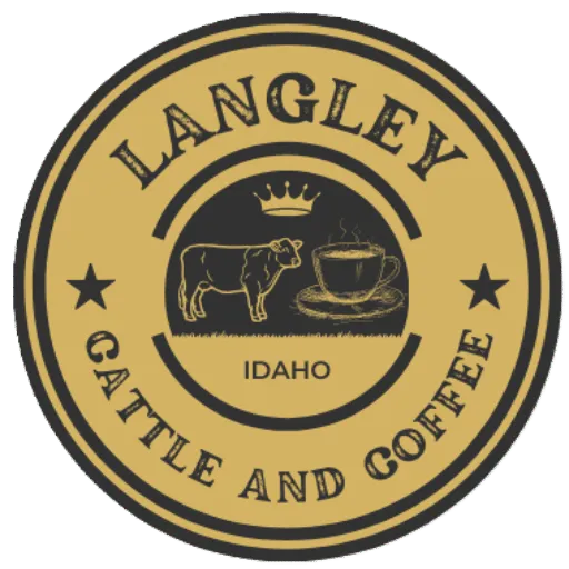 Langley Cattle and Coffee's logo with a cow and a cup of coffee