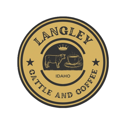 Langley Cattle and Coffee's logo with a cow and a cup of coffee