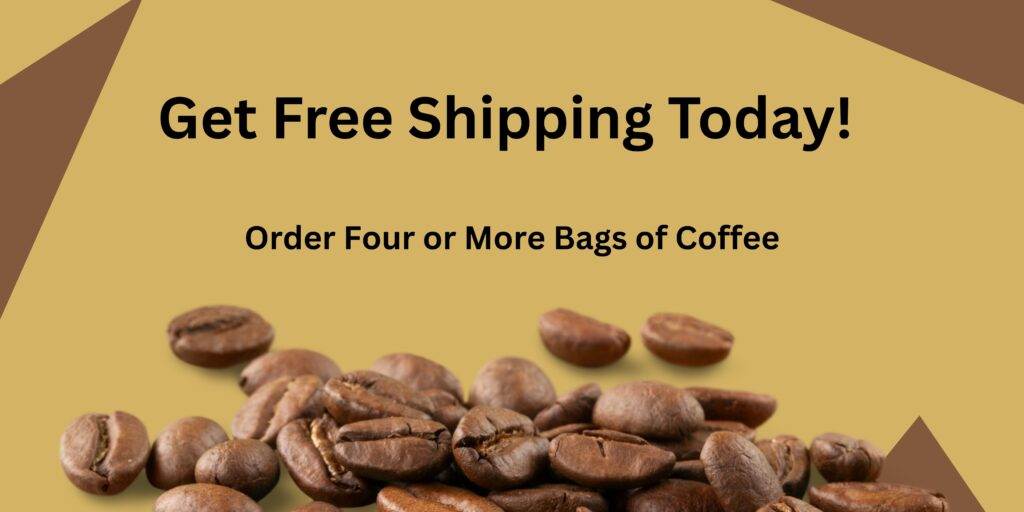 Cart 1 A banner for free shipping when you buy four or more bags of Langley Cattle and Coffee beans