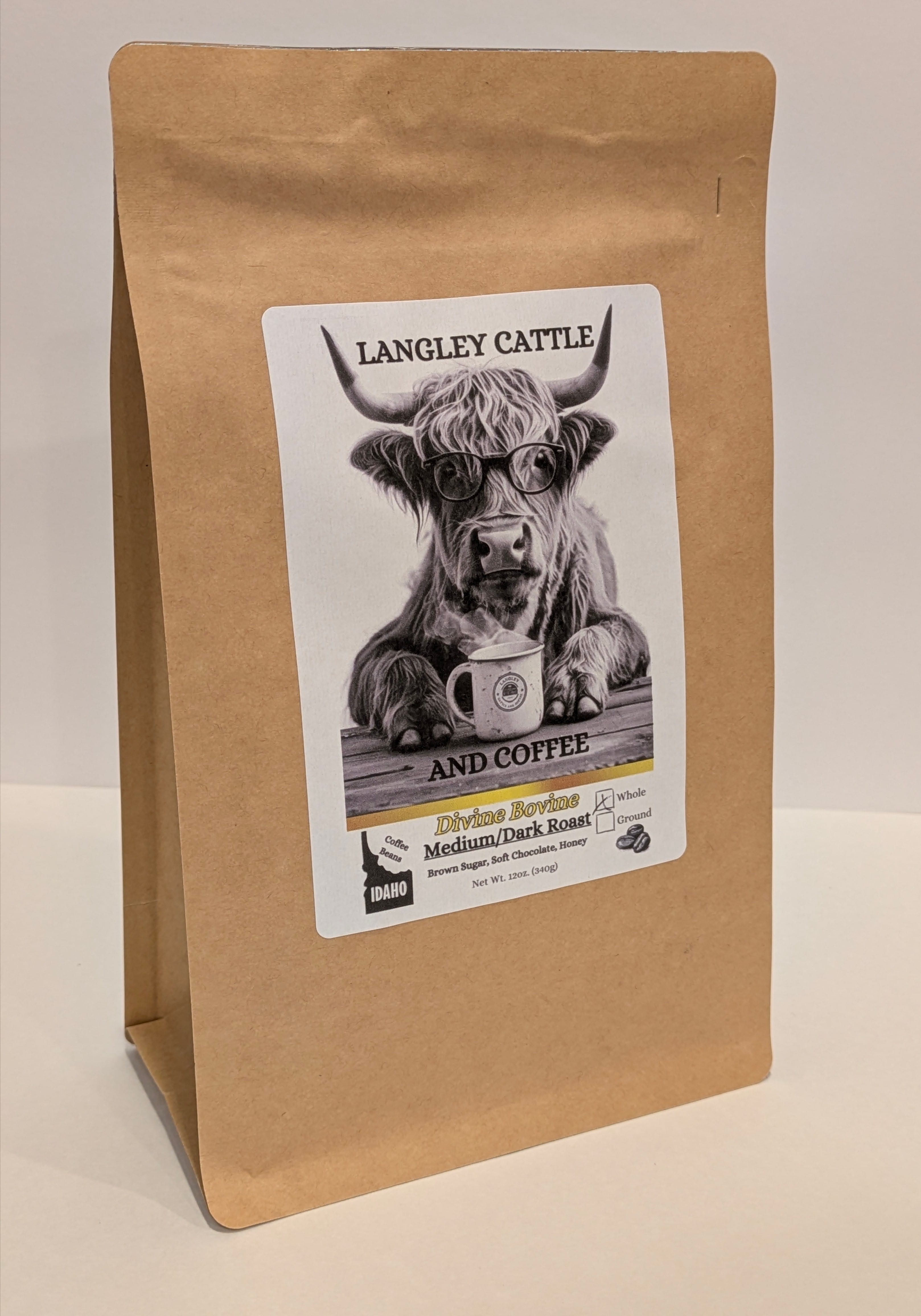Divine Bovine – Medium/Dark Roast – Brown Sugar, Soft Chocolate, Honey