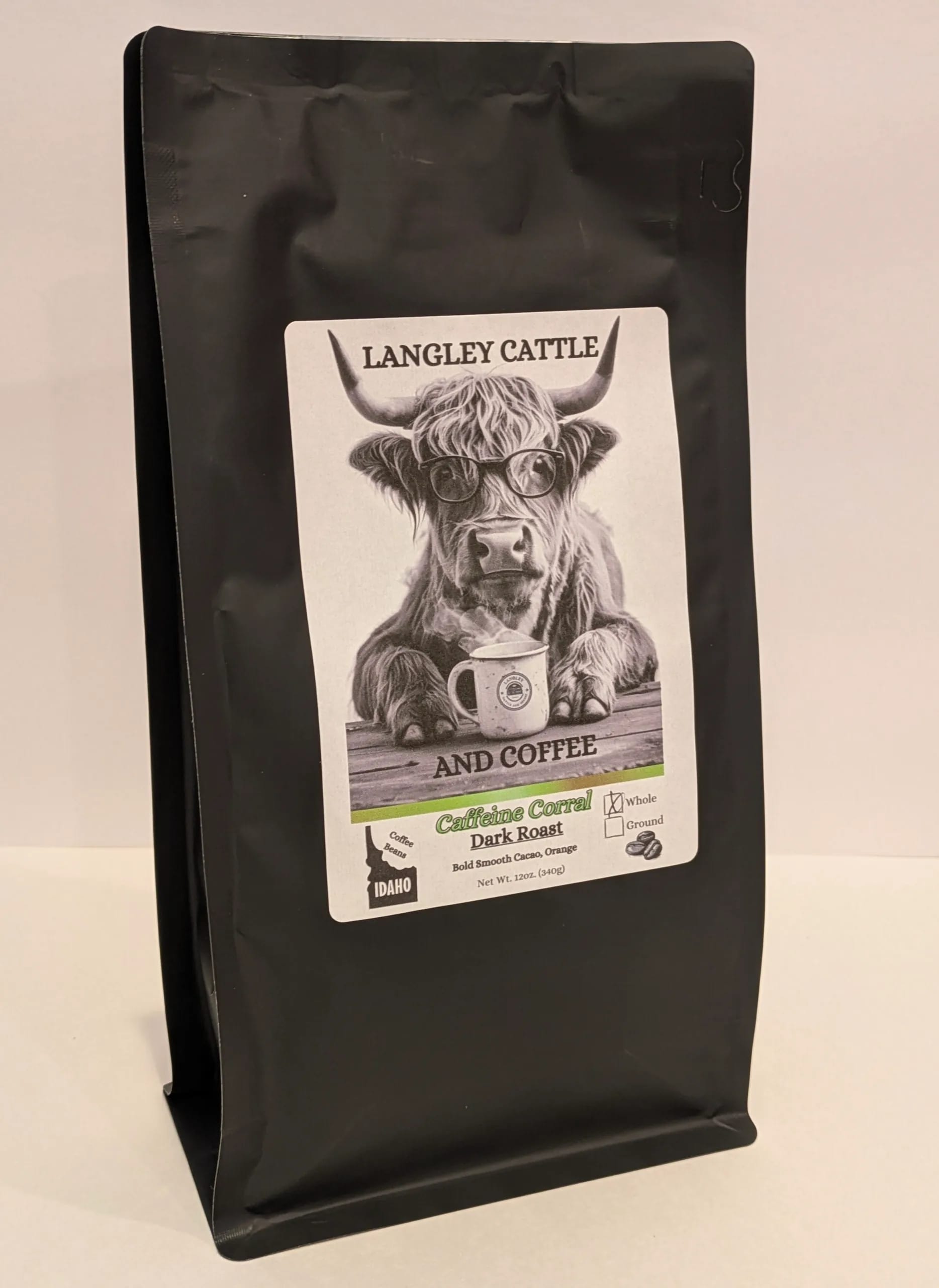 Caffeine Corral – Dark Roast – Bold Smooth Cacao, Orange.