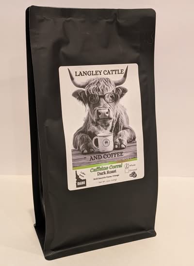 Caffeine Corral – Dark Roast – Bold Smooth Cacao, Orange.